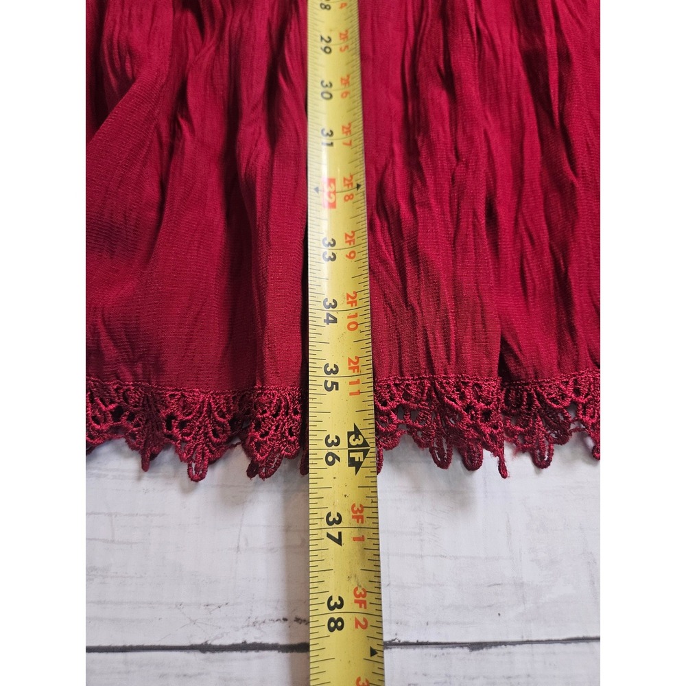 Stonebridge Broomstick Maxi Skirt XL Red Crinkle Crochet Lace Fall Boho Goth - Picture 7 of 8